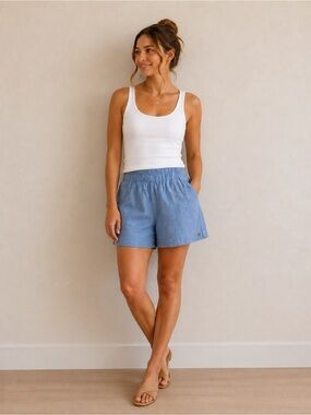 Lilly Pulitzer Light Blue Linen Elastic-Waist Shorts